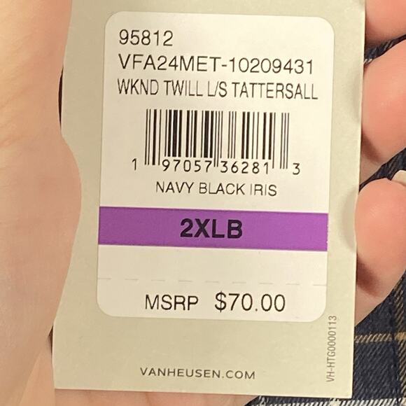 Van Heusen Dress Shirt Men's 2XLB Blue Flannel Plaid Long Sleeve Button Up NEW - Picture 7 of 7